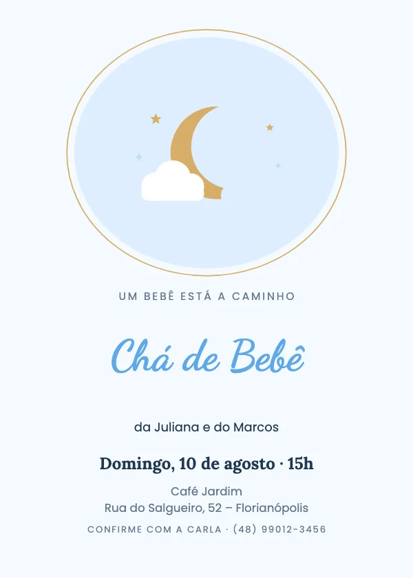 Convite de chá de bebê Lua no oval