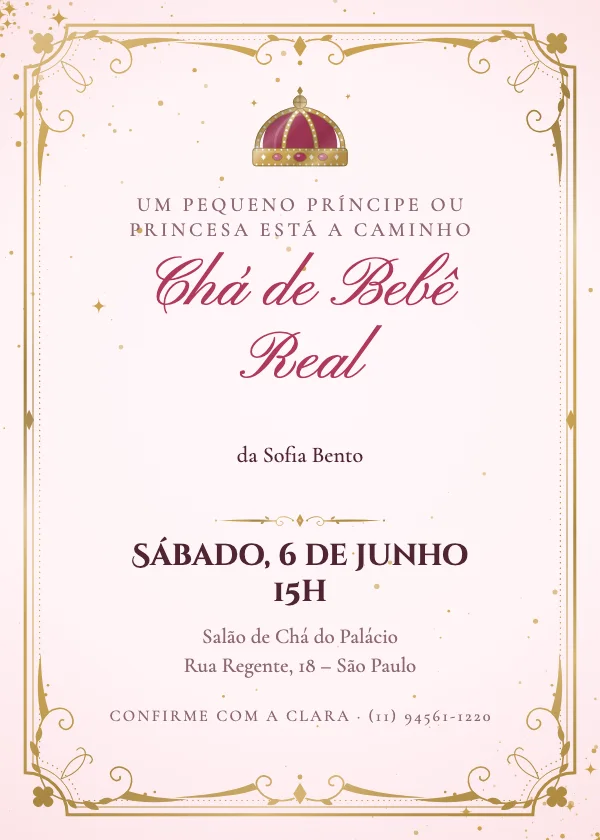 Convite de chá de bebê Princesa real