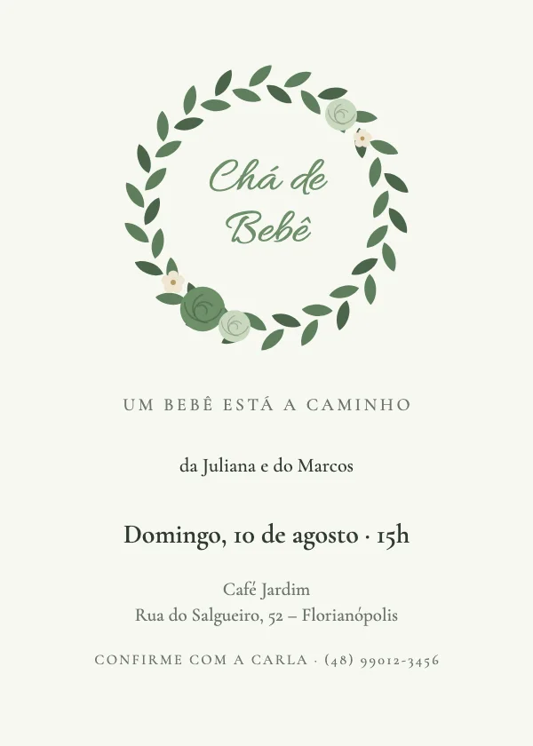 Convite de chá de bebê Guirlanda sálvia