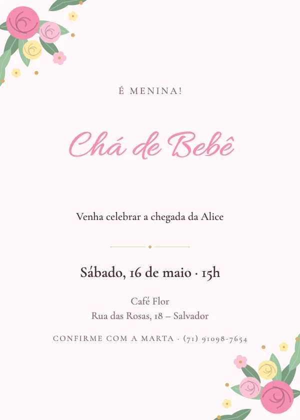 Convite de chá de bebê Flores delicadas