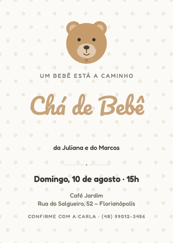 Convite de chá de bebê Ursinho