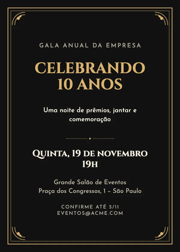 Convite para evento Gala black-tie