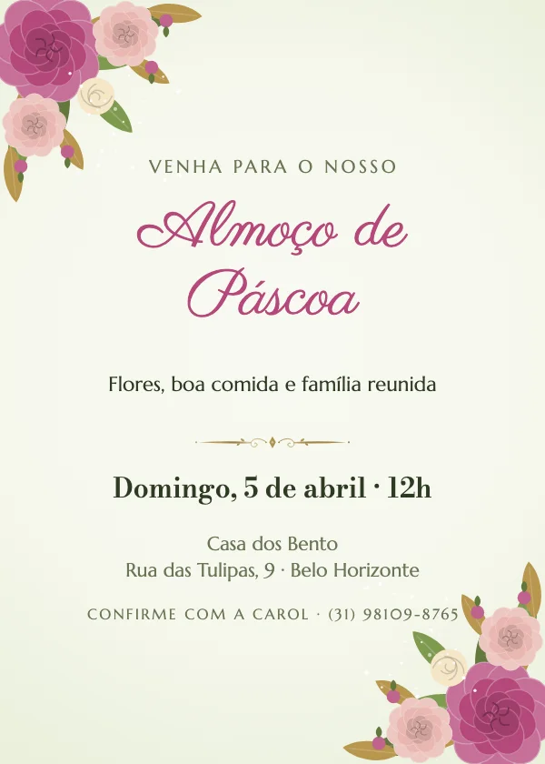 Convite de Páscoa Peônias de luxo