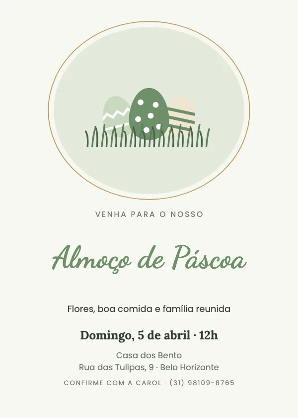 Convite de Páscoa Jardim no oval