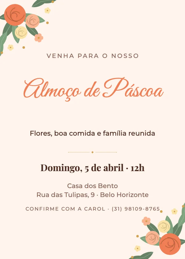 Convite de Páscoa Flores de primavera