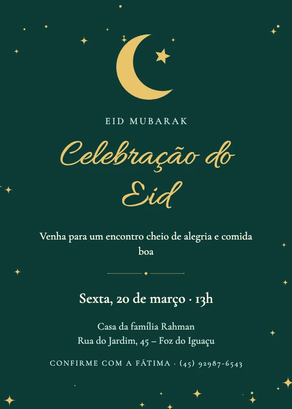 Convite de Eid Lua crescente dourada
