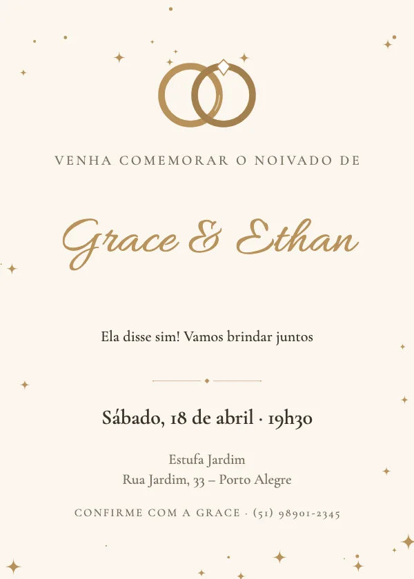 Convite de noivado Alianças douradas