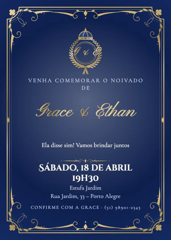 Convite de noivado Brasão real