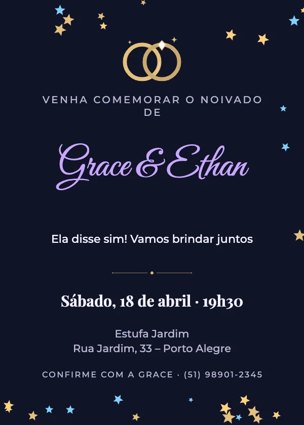 Convite de noivado Noite estrelada