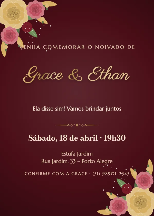 Convite de noivado Rosas de veludo