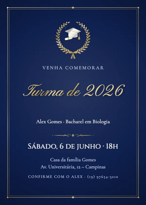 Convite de formatura Louros de honra