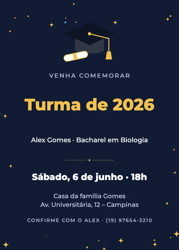 Convite de formatura Capelo azul e dourado
