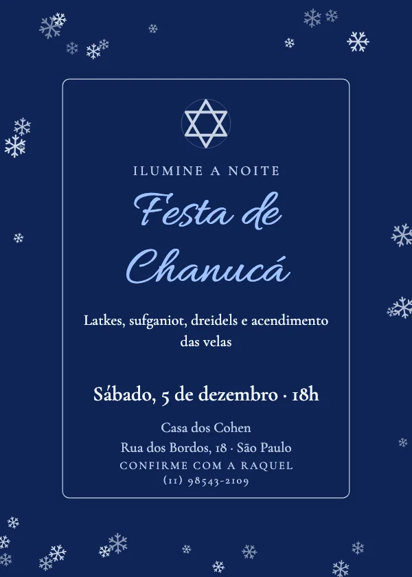 Convite de Chanucá Festival das luzes