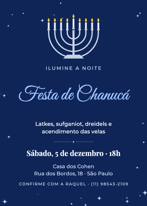 Convite de Chanucá Menorá iluminada