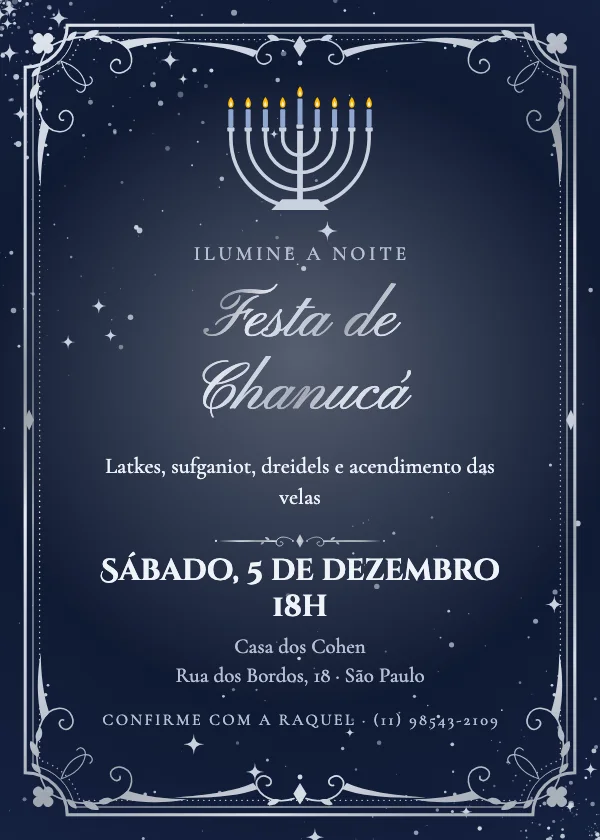 Convite de Chanucá Menorá de prata