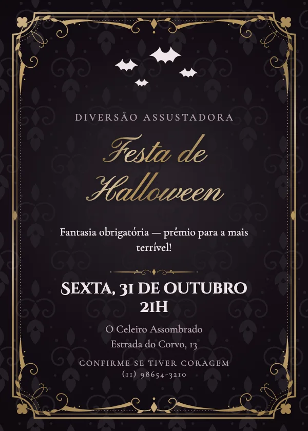 Convite de Halloween Barroco noir