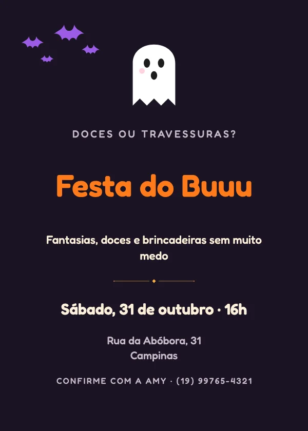 Convite de Halloween Fantasminha infantil