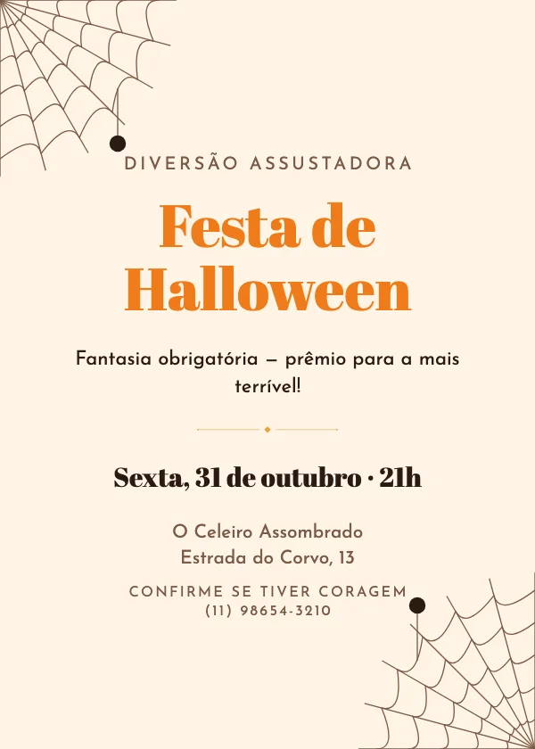 Convite de Halloween Teia de aranha