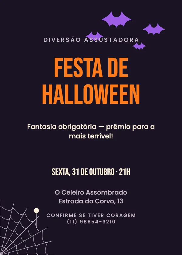 Convite de Halloween Morcegos