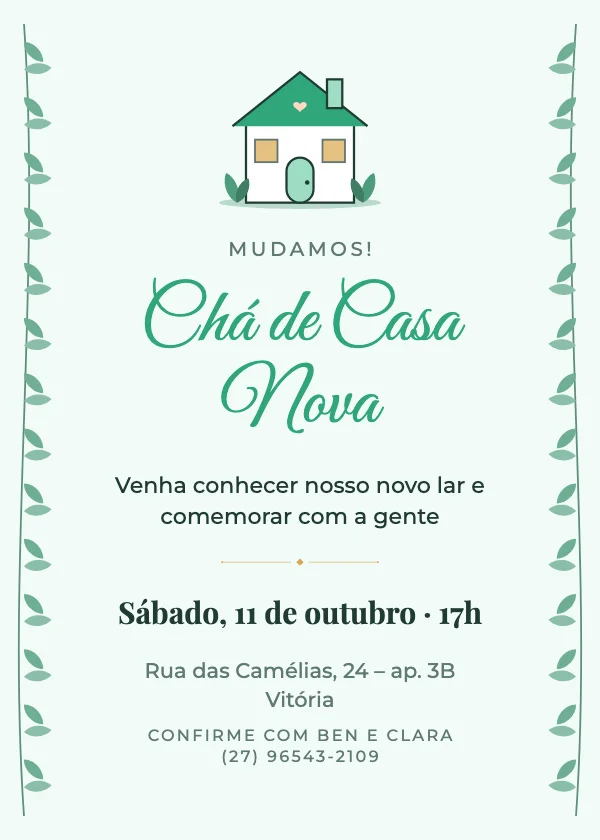 Convite de chá de casa nova Folhas verdes