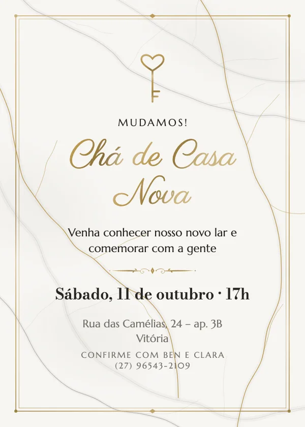 Convite de chá de casa nova Mármore e ouro