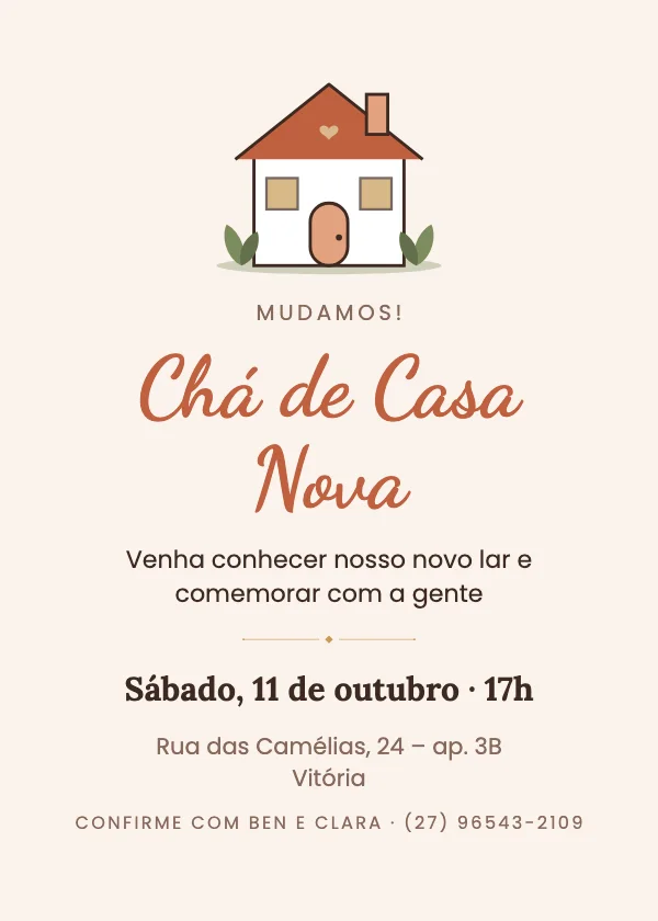 Convite de chá de casa nova Lar doce lar