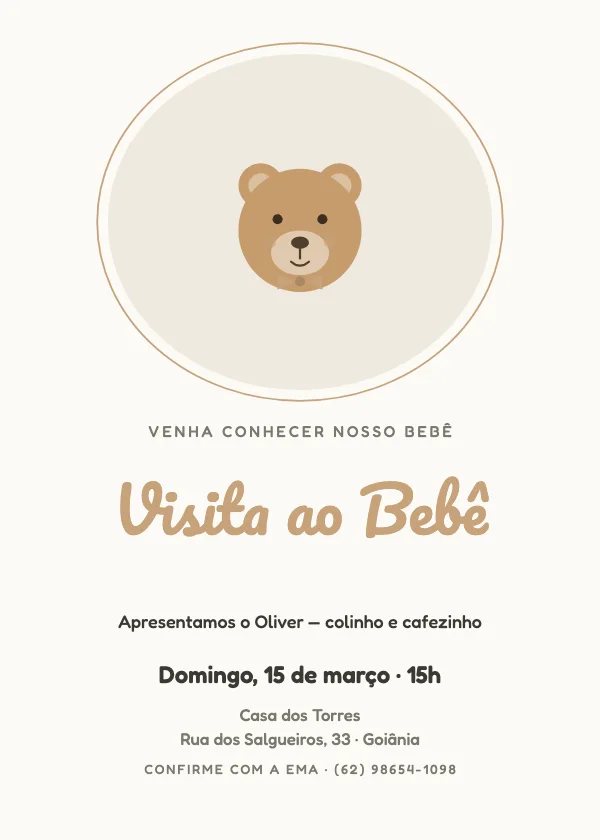 Convite de Visita ao Bebê Ursinho no oval