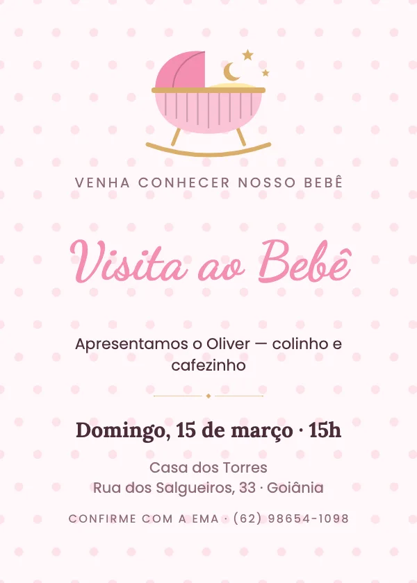 Convite de Visita ao Bebê Berço fofo