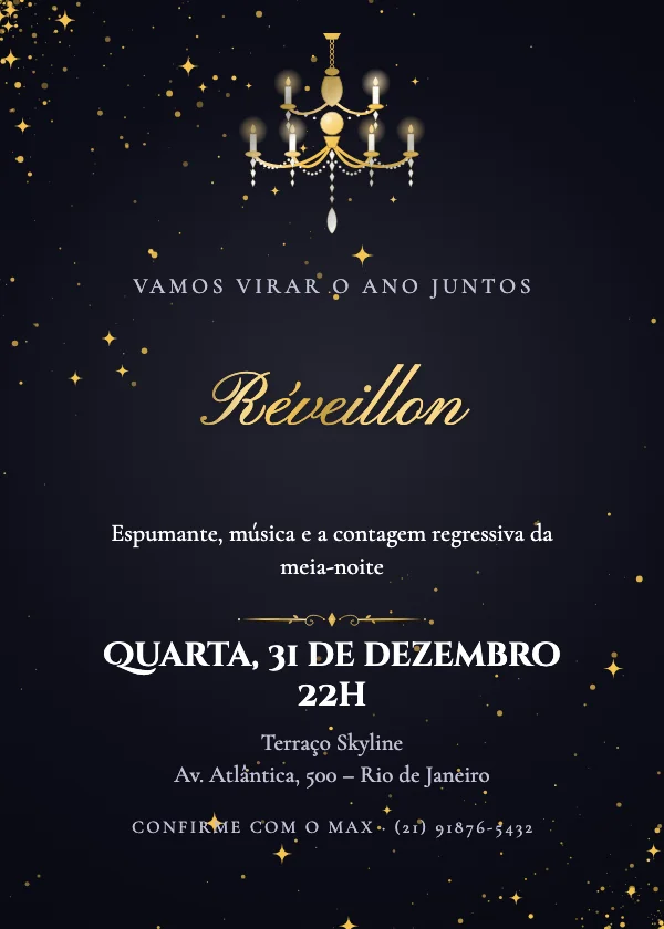 Convite de Réveillon Salão de lustres