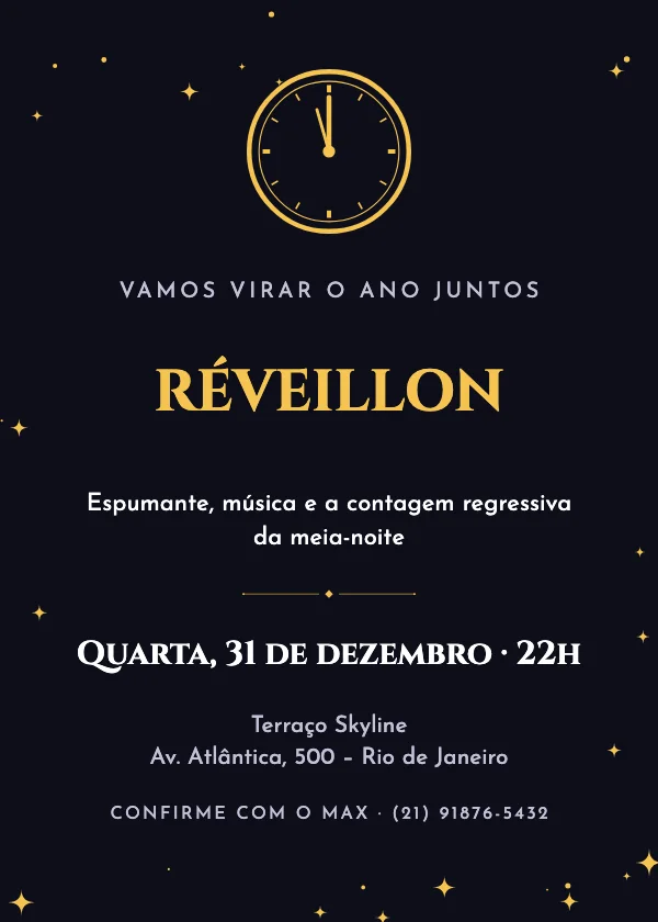Convite de Réveillon Relógio da virada