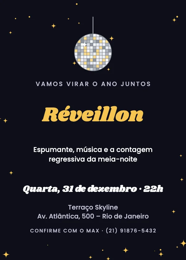 Convite de Réveillon Globo de discoteca