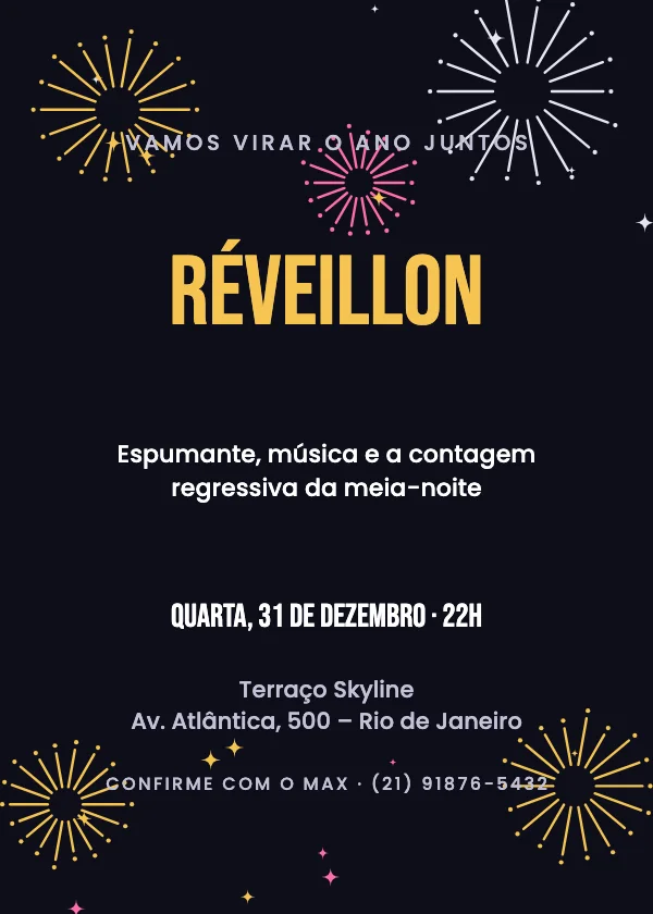 Convite de Réveillon Fogos de artifício