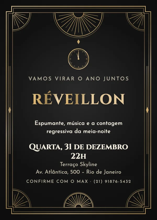 Convite de Réveillon Grande art déco