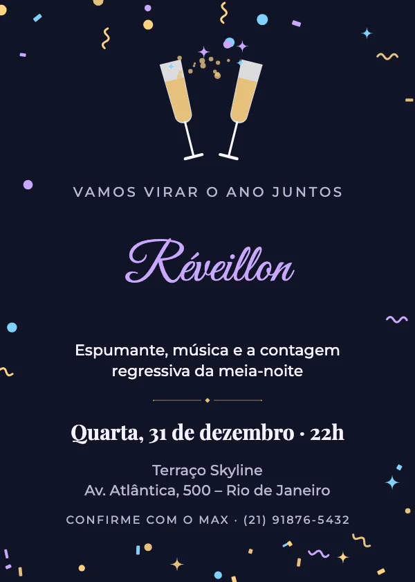 Convite de Réveillon Brinde da meia-noite