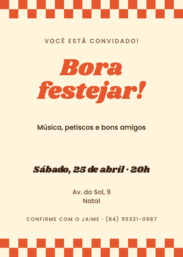 Convite de festa Xadrez retrô