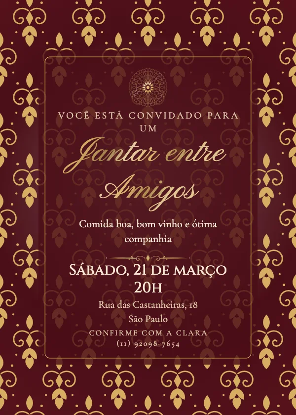 Convite de festa Jantar damasco