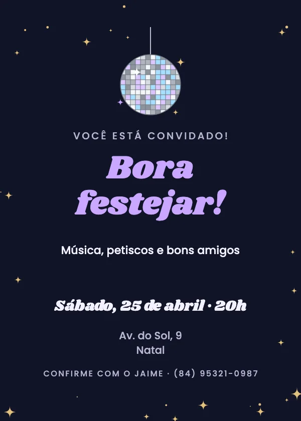 Convite de festa Globo de discoteca