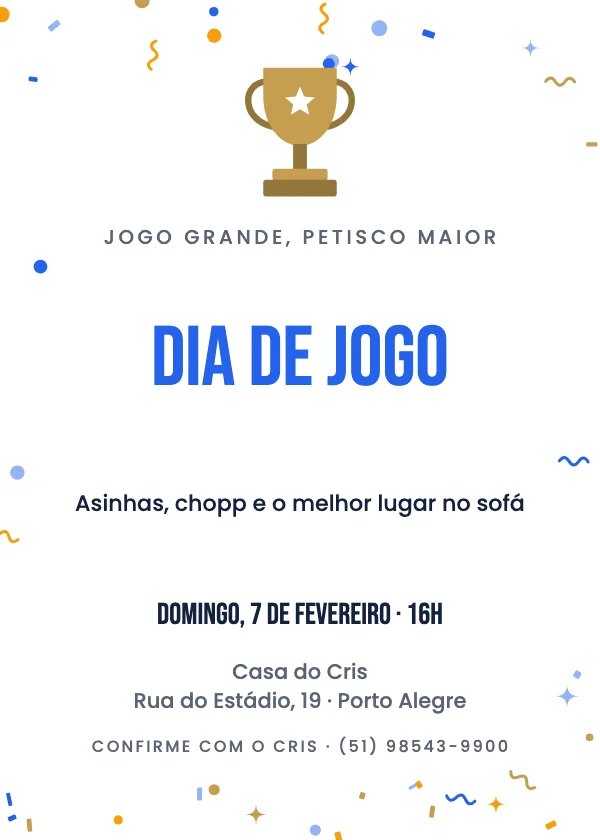 Convite de festa Dia de jogo