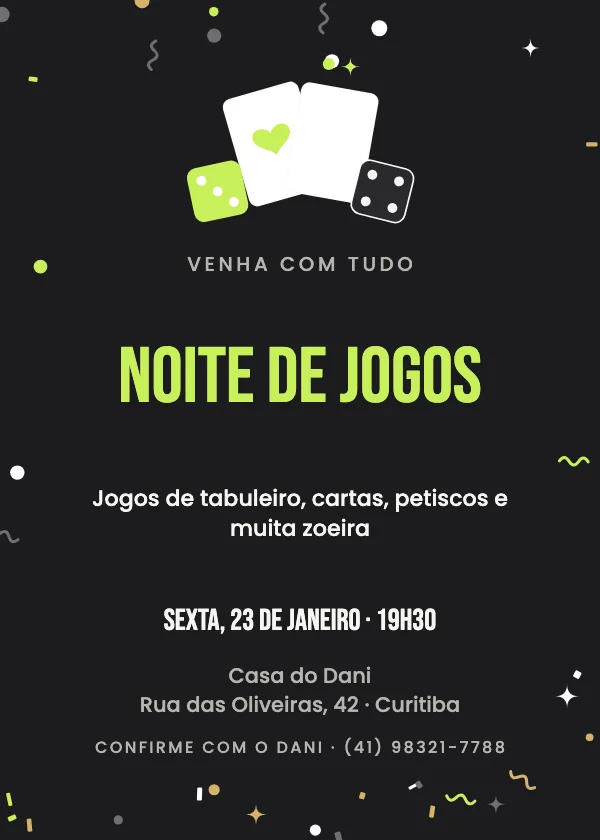 Convite de festa Noite de jogos