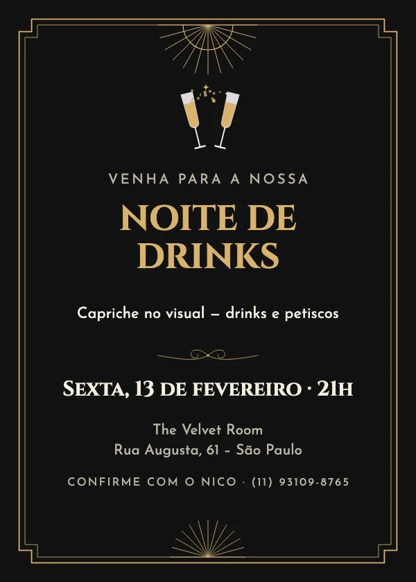 Convite de festa Noite Gatsby