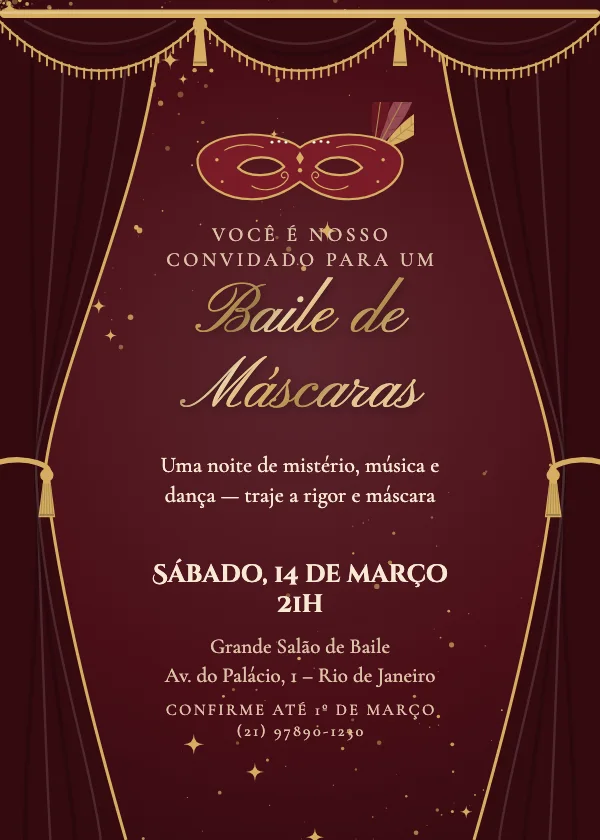 Convite de festa Baile de máscaras
