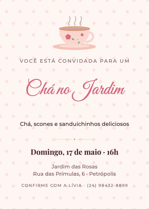Convite de festa Chá da tarde