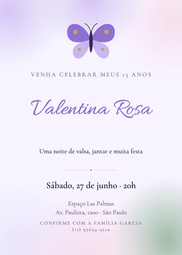 Convite de 15 Anos Jardim de borboletas