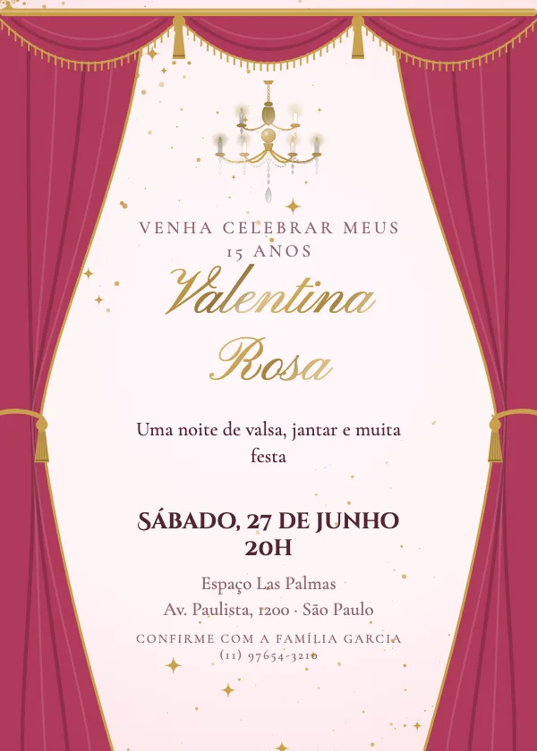 Convite de 15 Anos Salão de lustres