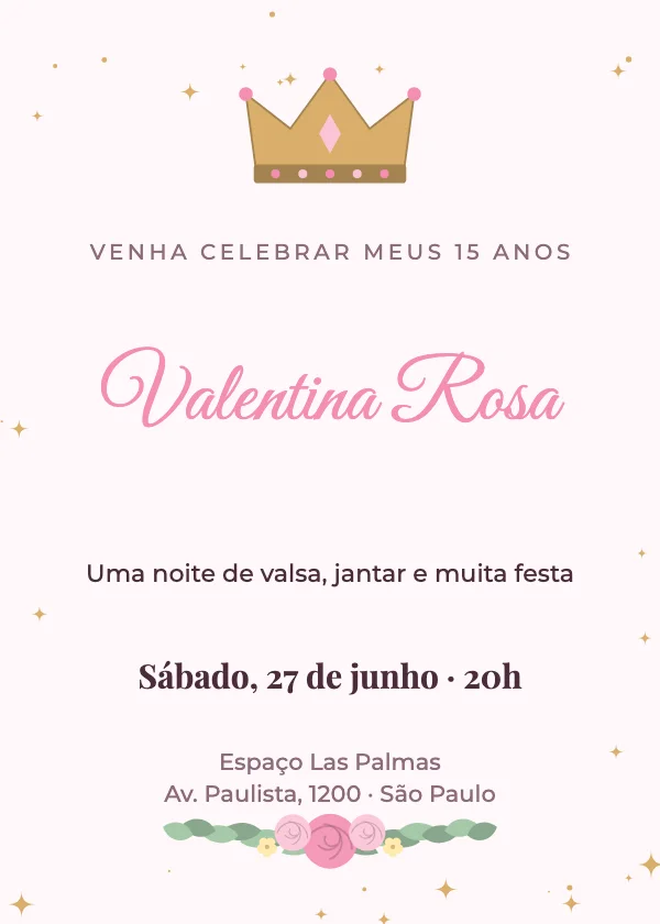 Convite de 15 Anos Coroa e rosas