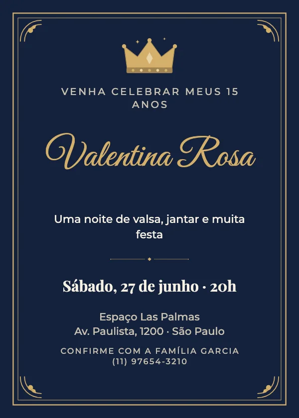 Convite de 15 Anos Moldura dourada real