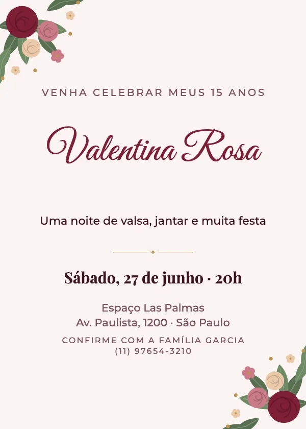 Convite de 15 Anos Jardim de rosas