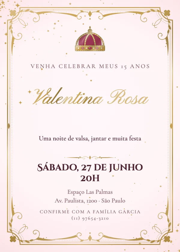 Convite de 15 Anos Tiara real