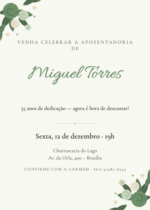 Convite de aposentadoria Jardim