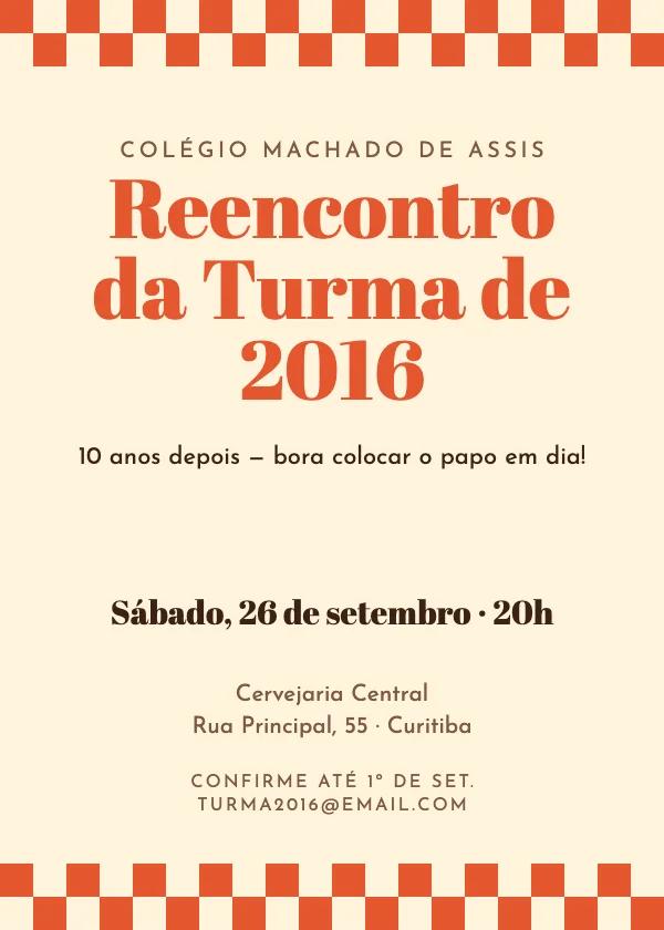 Convite de Reencontro Xadrez retrô